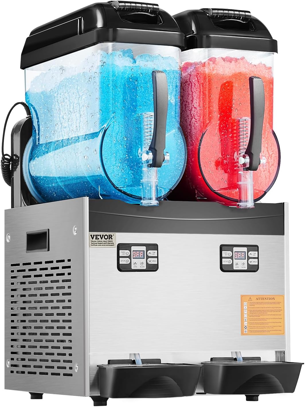 VEVOR Machine à Granité Commerciale 2x12 L Double Réservoir, Machine à Boissons Glacées en Inox de 96 Tasses, Distributeur de Boissons Frappées Granitas Margarita Smoothie, pour Restaurants Cafés Bars
