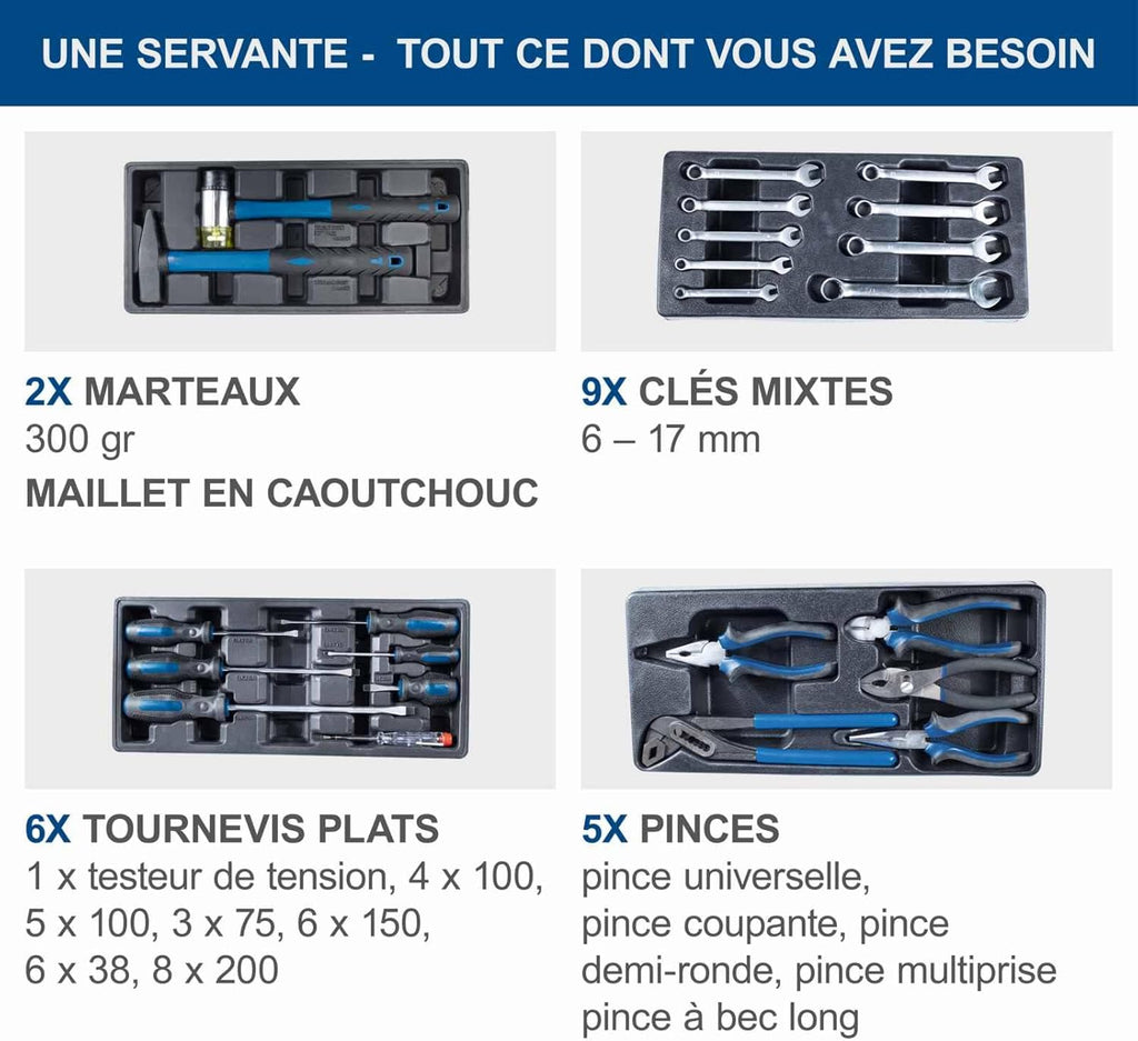 Scheppach Servante d'atelier Toute équipée TW1100-70 Outils - 4 roulettes - verrouillable et Mobile - 7 tiroirs