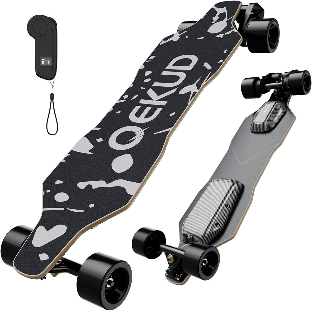 Qekud Skateboard électrique pour adultes et adolescents - Moteur 1800 W 4 modes de vitesse - Télécommande avec OLED avec écran - Noir