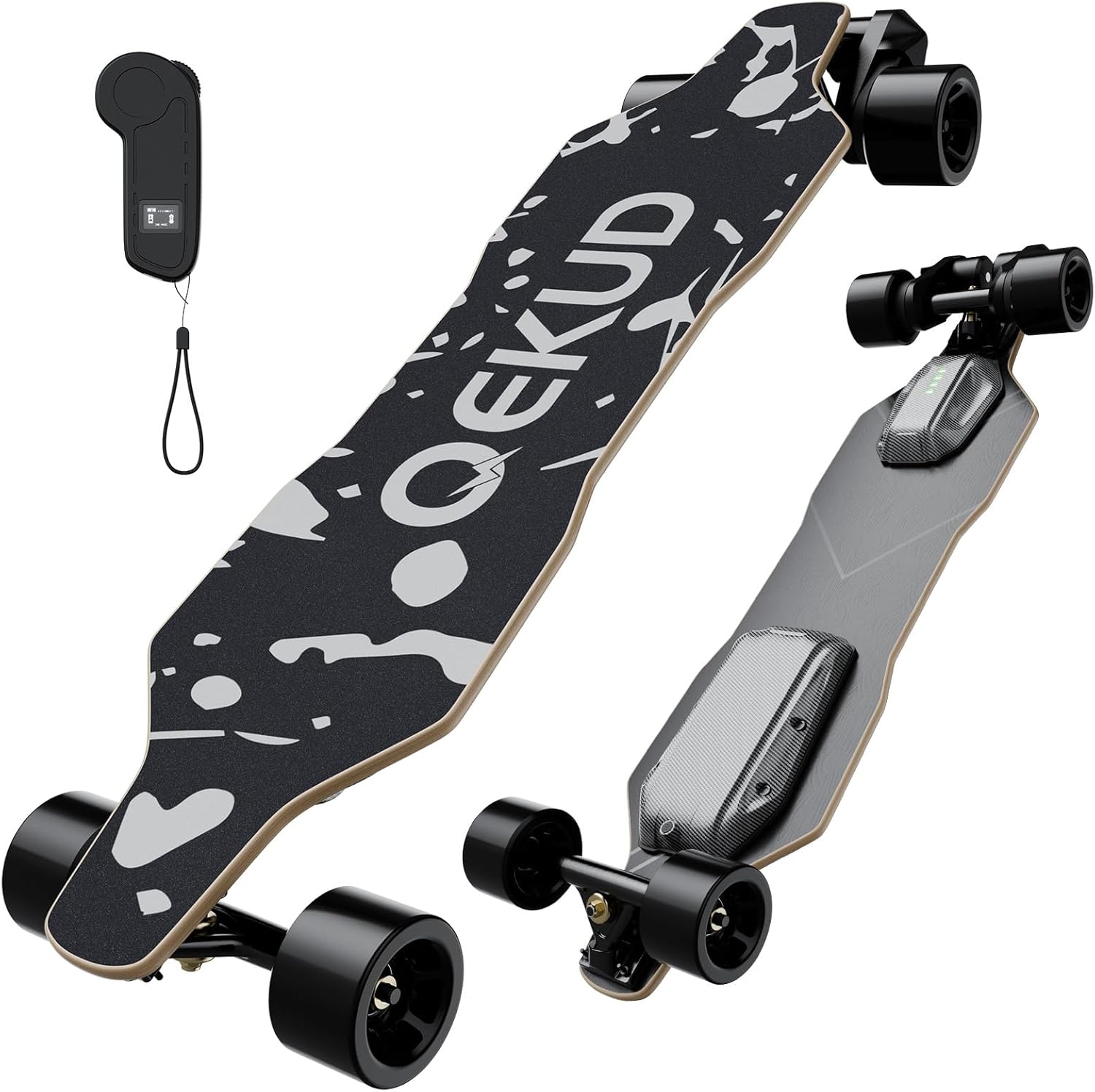 Qekud Skateboard électrique pour adultes et adolescents - Moteur 1800 W 4 modes de vitesse - Télécommande avec OLED avec écran - Noir