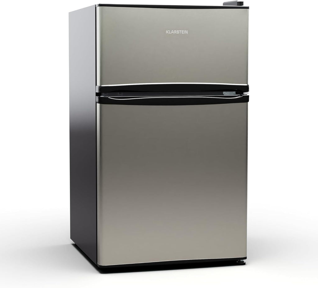 KLARSTEIN Big Daddy Cool - Frigo réfrigérateur, réfrigérateur combiné, Compartiment bouteilles, Bac légumes, Eclairage intérieur, Look moderne, Nettoyage facile, Pieds réglables, 86 L - Argent