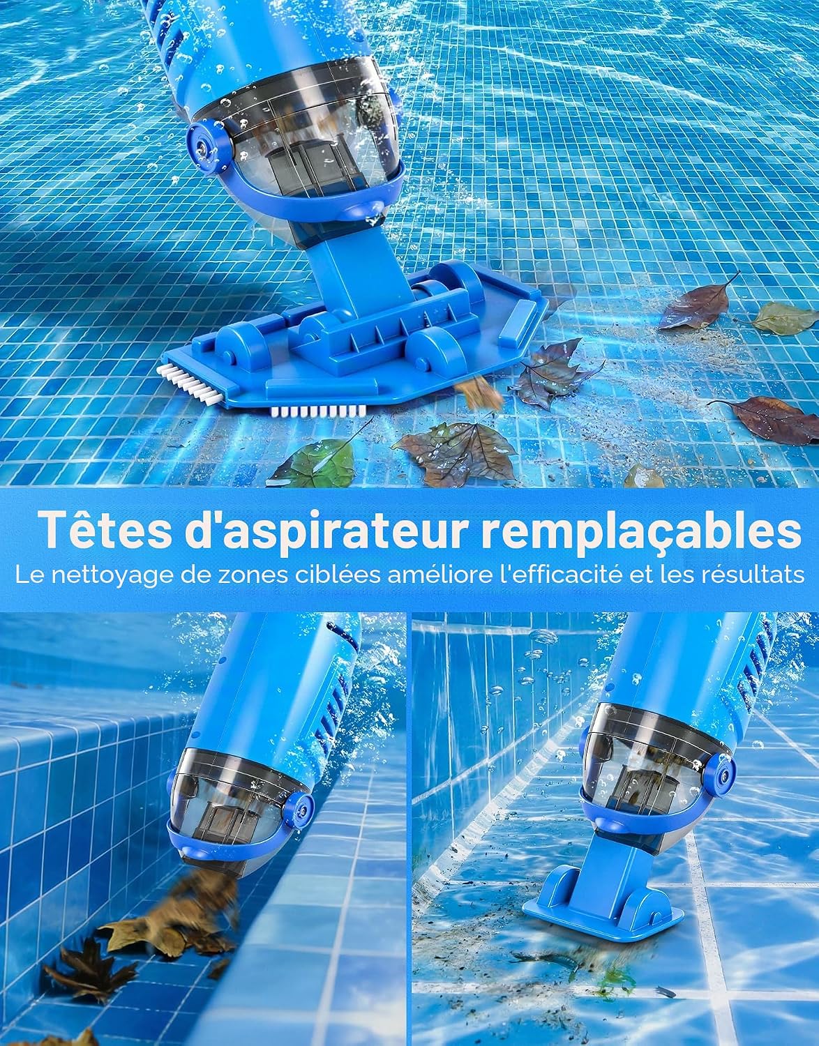 LanBlu Aspirateur Piscine Sans Fil, 2.5m Aspirateurs Piscines Batterie avec Tige Télescopique,4200L/H Manuel Aspirateur Piscine Hors Sol avec 4 Filtre,Conception Anti-retour Balai Aspirateurs Piscines