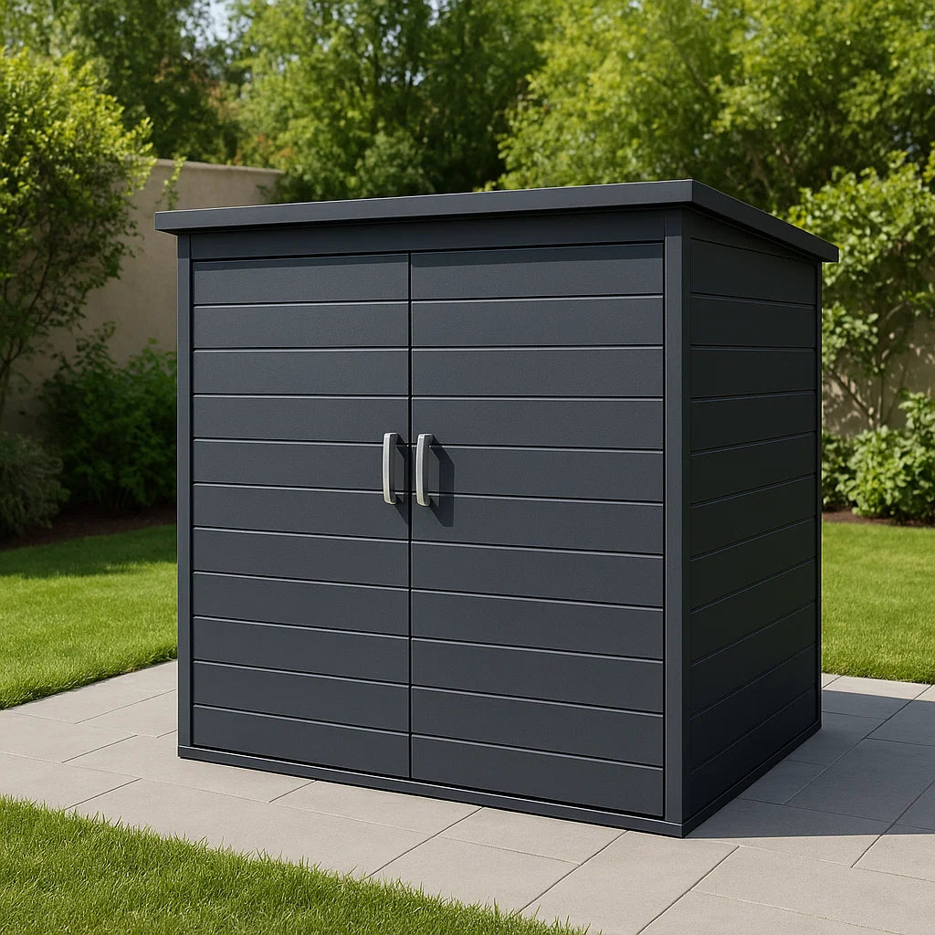 Abri de Jardin en Résine Gris Anthracite 145x82x186 cm avec Portes Doubles