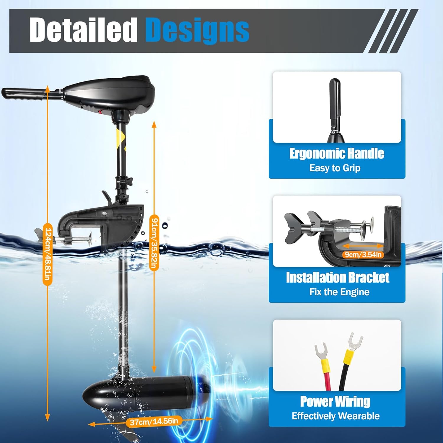 Moteur électrique 80LBS 12V hors-bord pour bateau, mise à niveau du moteur hors-bord électrique 800W avec une traction de 839 kg | 5 vitesses avant+3 vitesses arrière | Réglable en hauteur | Avec