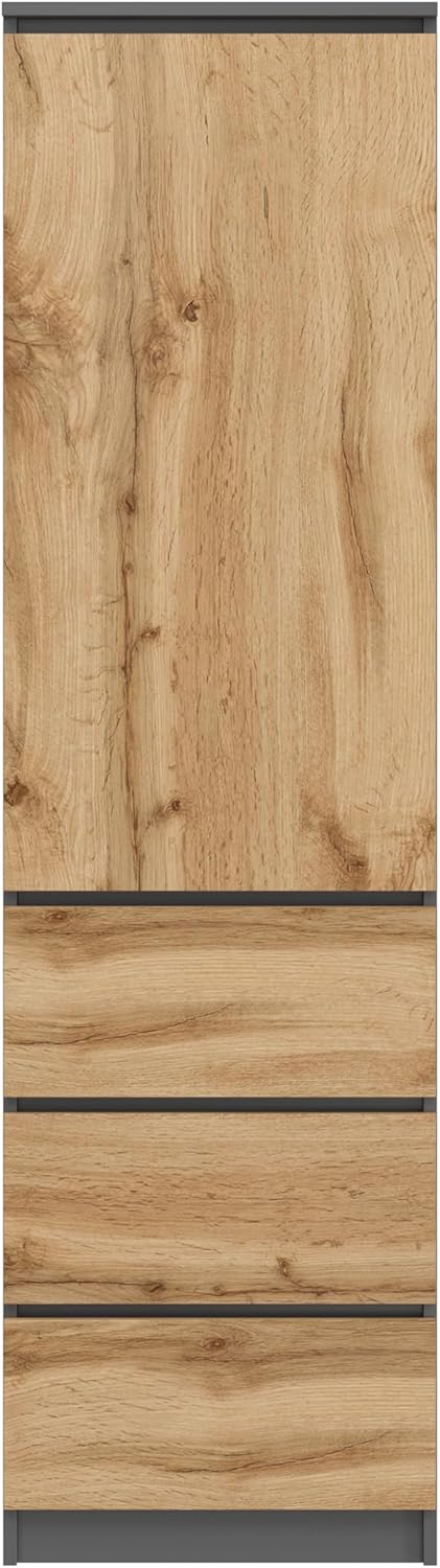 KUBUTKU Armoire Multi-usages avec 3 tiroirs 3 Compartiments et Portes - Armoire Universelle pour Bureau et Maison 180,5x50x40 cm Graphite/Chêne Wotan