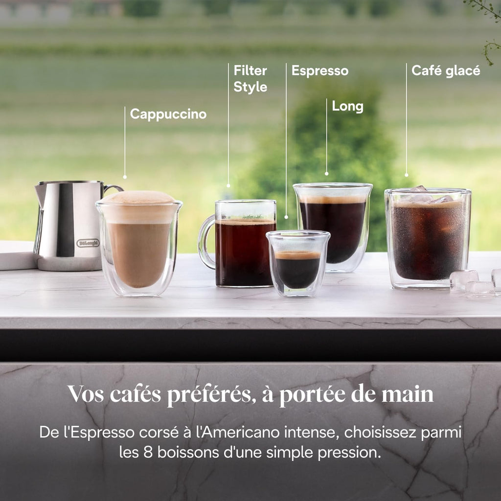 De’Longhi Rivelia - Perfetto Machine à Café Automatique, Mousseur à Lait Classique, 8 Boissons Enregistrées, Écran Tactile Couleur, Réservoir à Grains de Café Interchangeables, Noir (EXAM440.35.B)