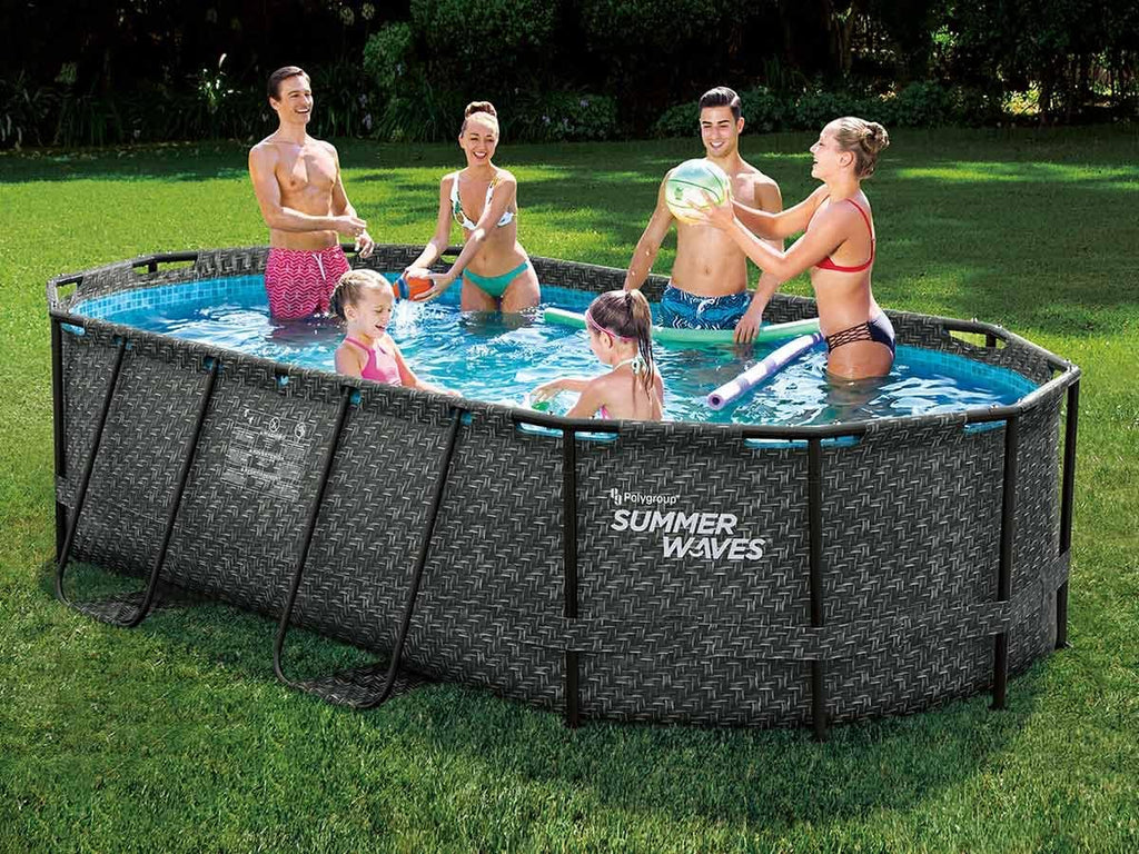 Summer Waves Piscine Tubulaire Active Frame Pool Effet Chevron Ovale 4,24 x 2,50 x 1,00 m