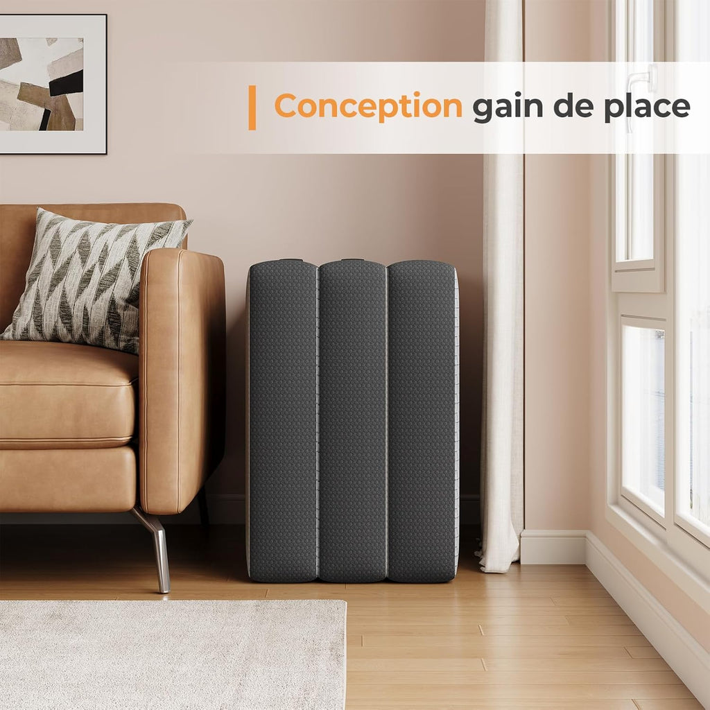 Vesgantti Matelas Pliable 120x190x15 cm avec Sac de Transport, Matelas d’Appoint Adulte en Mousse à Mémoire de Forme Gel, Lit Pliant pour Camping, Voyage, Voiture et Invités, Gris