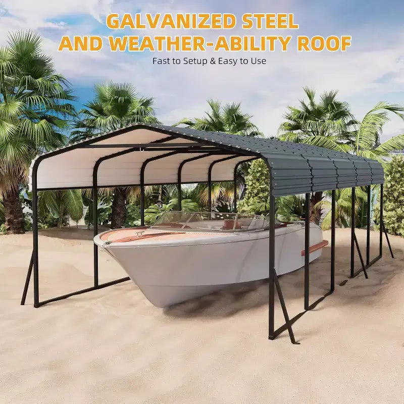 LinTimes 12x24 FT Metal Carport with Galvanized Steel Roof, Powder-Coated Frame, Water-Resistant Shelter for Vehicles, Outdoor Protection