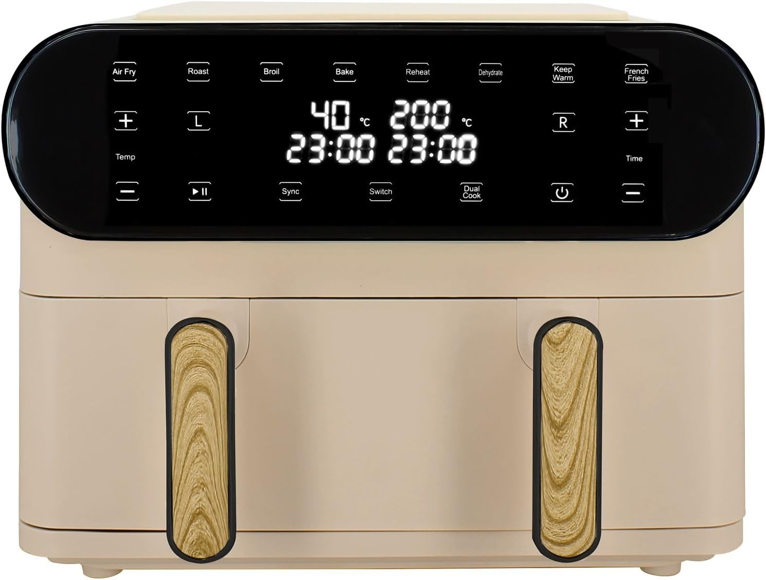 MENASTYL - Friteuse Sans Huile Deux Cuves - Capacité 11L XXL - Air Fryer Double Compartiments - Écran Tactile LED 6 Programmes - Cuisson Saine et Rapide 40-200°C - Grille Antiadhésive - Couleur Crème