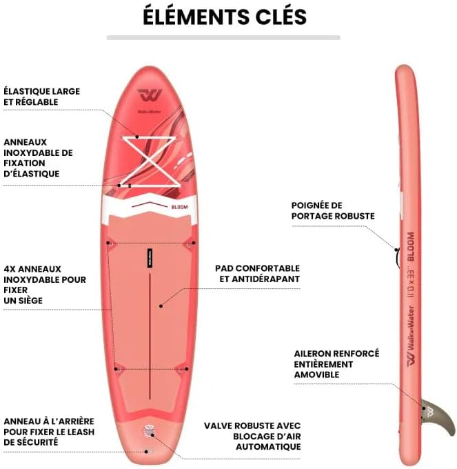 WOW Bloom 11.0 Sup Gonflable Paddle 335 cm x 84 cm – Stand Up Paddle Stable 2–3 Personnes, Pack Complet avec Pagaie 2en1 Kayak, Drop Stitch Renforcé, Charge 170 kg, Débutant à Intermédiaire