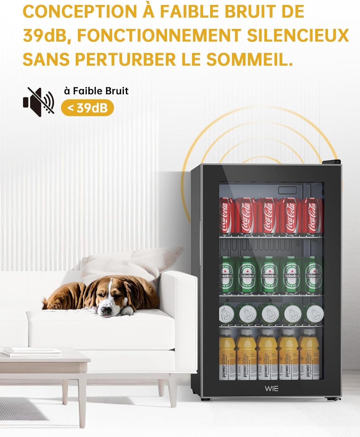 WIE Réfrigérateur à Boissons 70L Mini Réfrigérateur avec Double Porte Vitrée Petit Frigo Silencieux à Bière Intérieur Extérieu 105 Cans pour Maison/Cuisine/Bar/Bureau