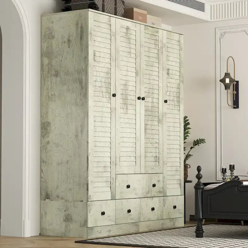 Wardrobe Armoire Closet 59W Large Freestanding Wardrobe Cabinet White