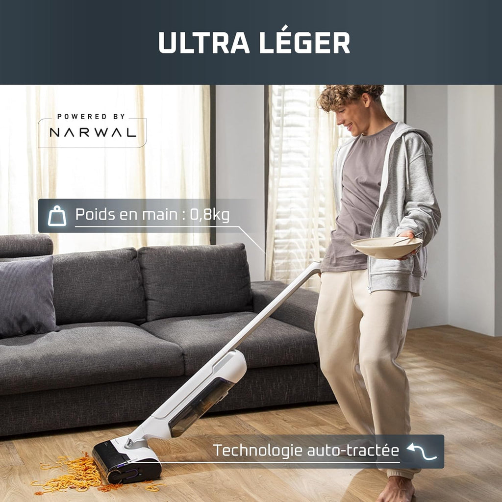 Rowenta X-Clean 10, Aspirateur Laveur sans Fil, Inclinable 180°, Auto-Nettoyage et séchage 65°C, 60min, pour tâches tenaces, Poils d’Animaux YY5785FE, Blanc