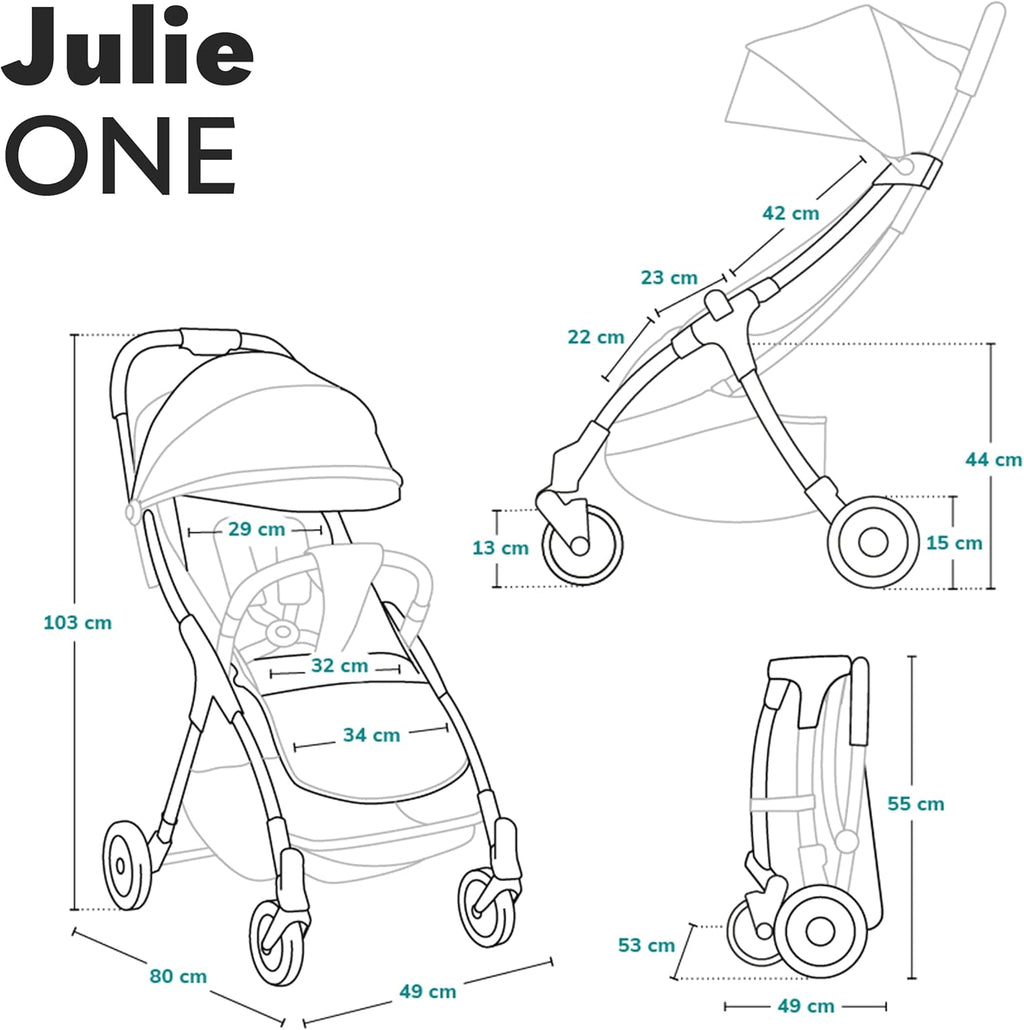 LIONELO Julie One Poussette canne legere Ultra compacte Pliable en un seul geste (0-22 kg), sac de transport, repose-pieds dossier, réglable jusqu'à, moustiquaire