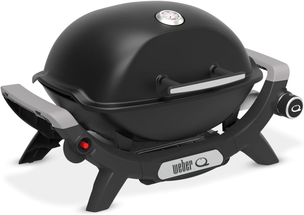 Weber Barbecue à gaz Q 1100N / Barbecue portable léger pour camping, patios et balcons avec brûleur haute efficacité, grilles en fonte émaillée et allumage électronique, noir