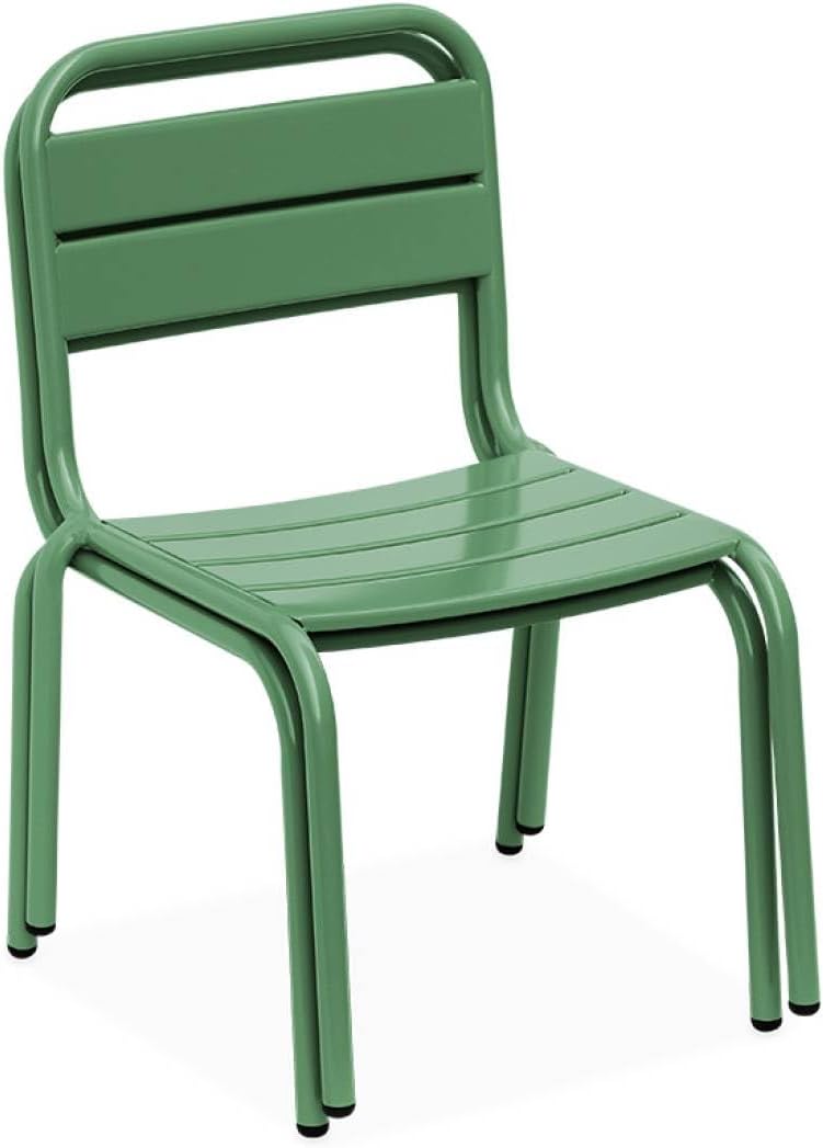 sweeek - Table de Jardin Enfant métal + 2 assises Vert de Gris Anna. 48x48cm