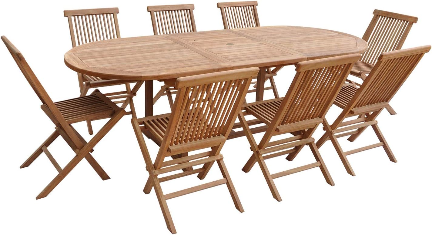 Happy Garden Salon de Jardin en Teck Lombok - Table Ovale Extensible - 8 Places