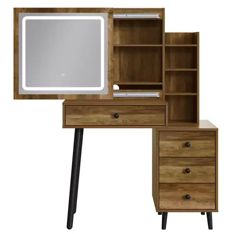 Coiffeuse avec miroir lumineux, table de maquillage Hollywood 3 couleurs dimmable avec 4 tiroirs