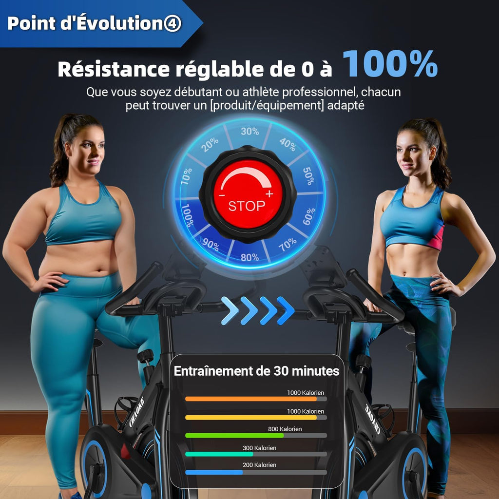 Velo d Appartement Silencieux avec Résistance Magnétique Réglable, Vélo d'appartement avec APP, Vélo d'exercice Moniteur LCD, Siège Confortable, Pour Entraînement Cardio, Capacité 160KG