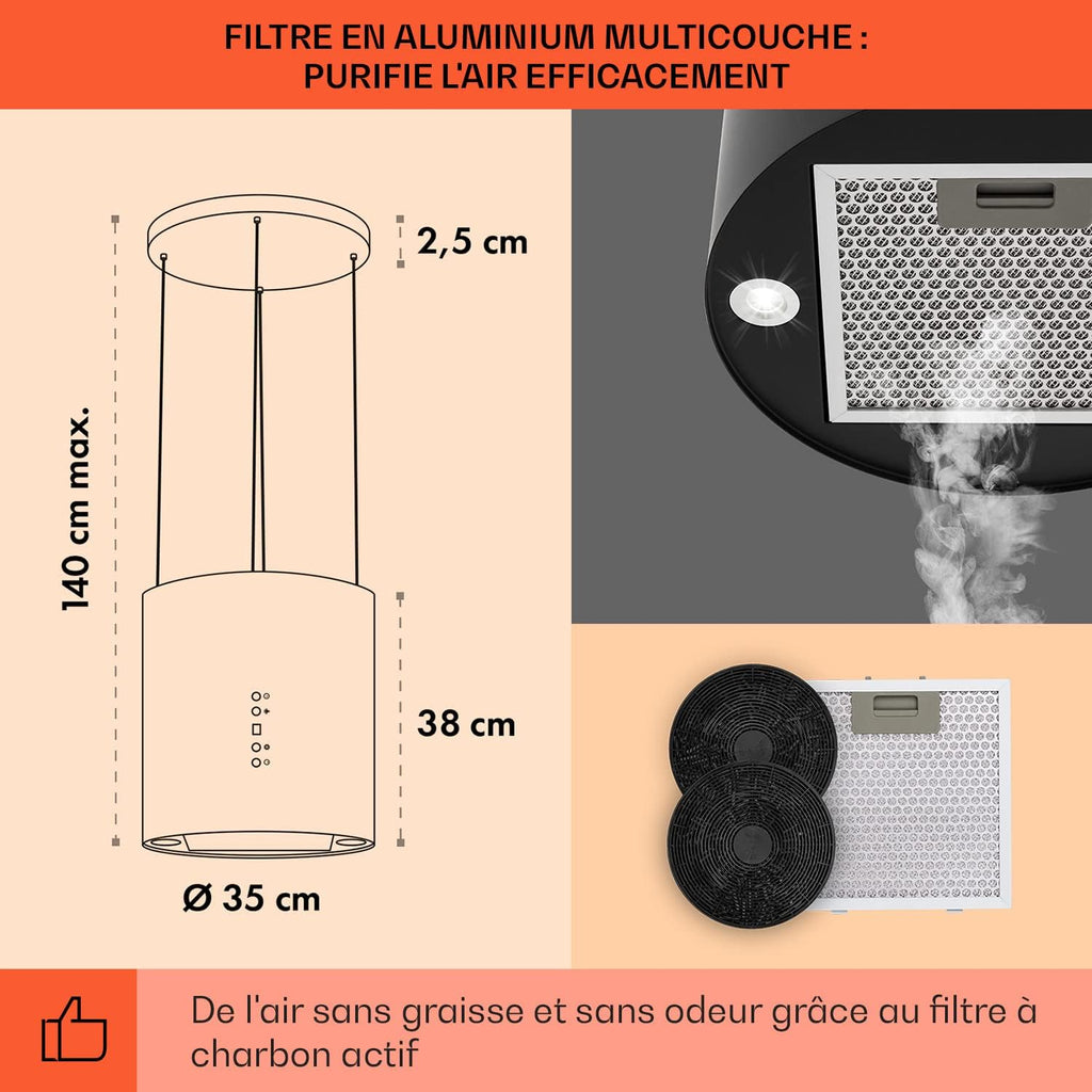 Klarstein Barett Hotte aspirante pour hotte aspirante Noir