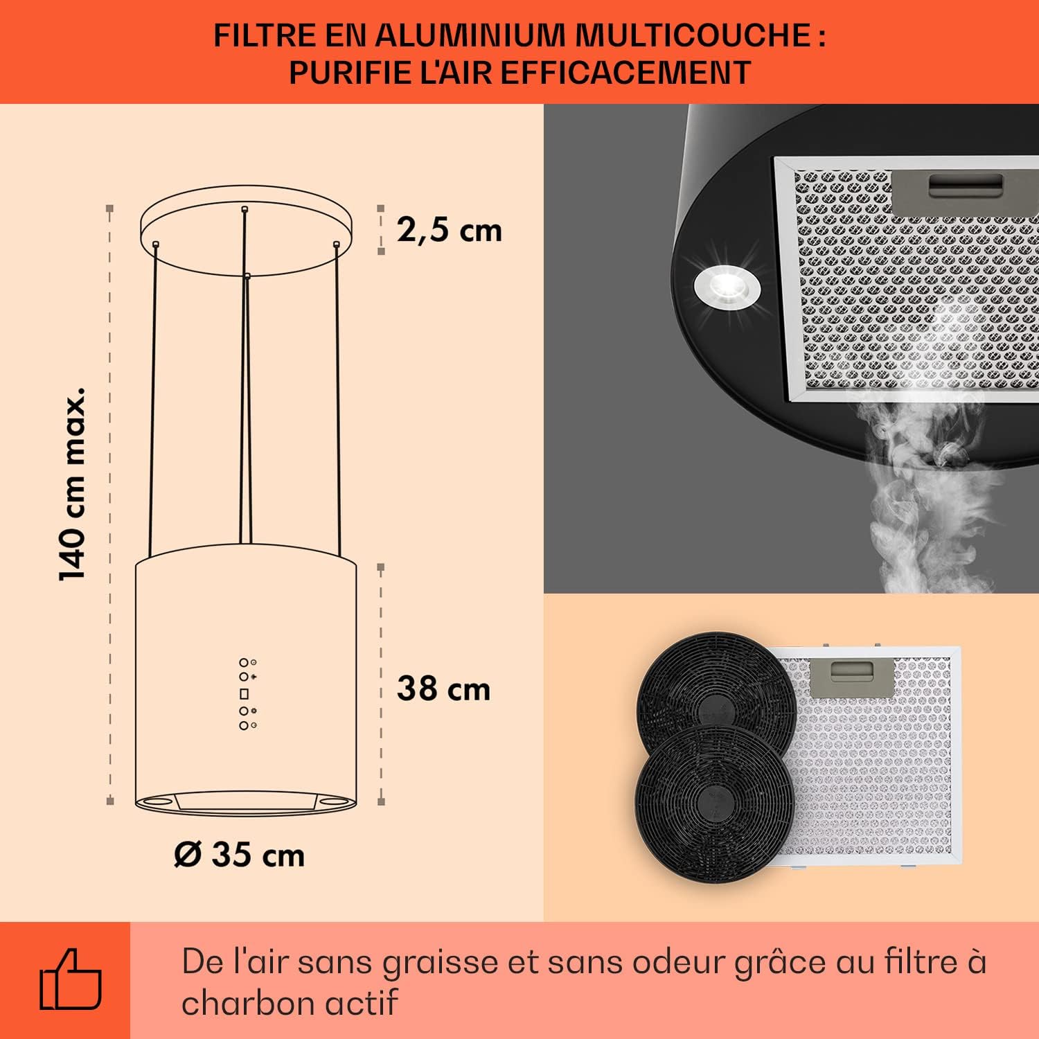 Klarstein Barett Hotte aspirante pour hotte aspirante Noir