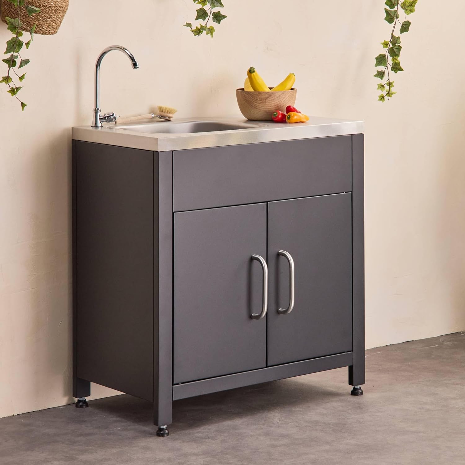 sweeek - Meuble de Cuisine extérieure en Acier avec évier L80cm