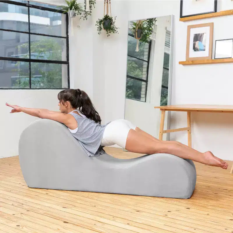 Avana Sleek Chaise Lounge for Yoga - Made in The USA - Great for Stretching, Relaxation, Exercise & More, 60D x 18W x 26H Inch, Light Grey