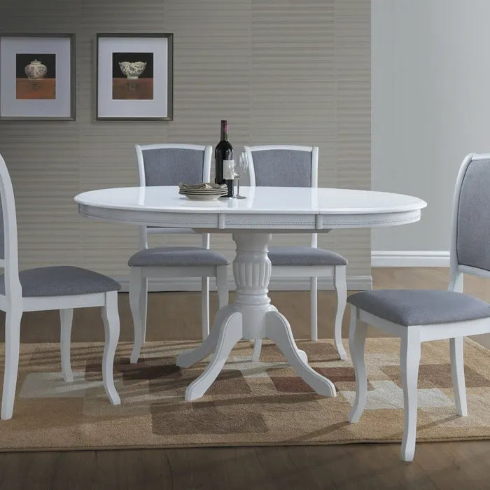 Table à Manger Blanche 106cm Extensible Blanche Avec Pied Central Ade Blanc Table