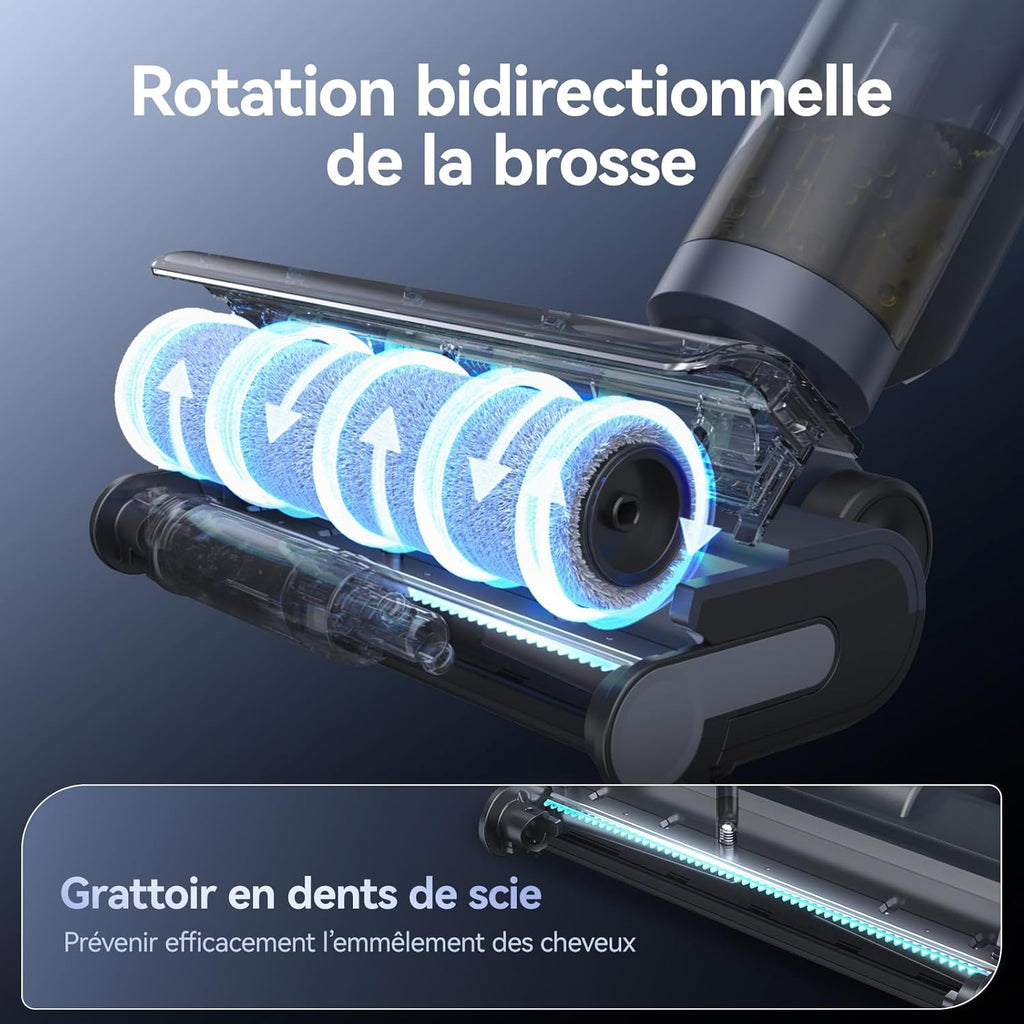 JONR ED12 Pro Aspirateur Laveur sans Fil, Nettoyage à Trois tranchants, Balai aspirateur Laveur 3 en 1, Auto-Nettoyage à l'eau Chaude, Séchage à l'Air Chaud pour Sols Durs et Poils d'animaux