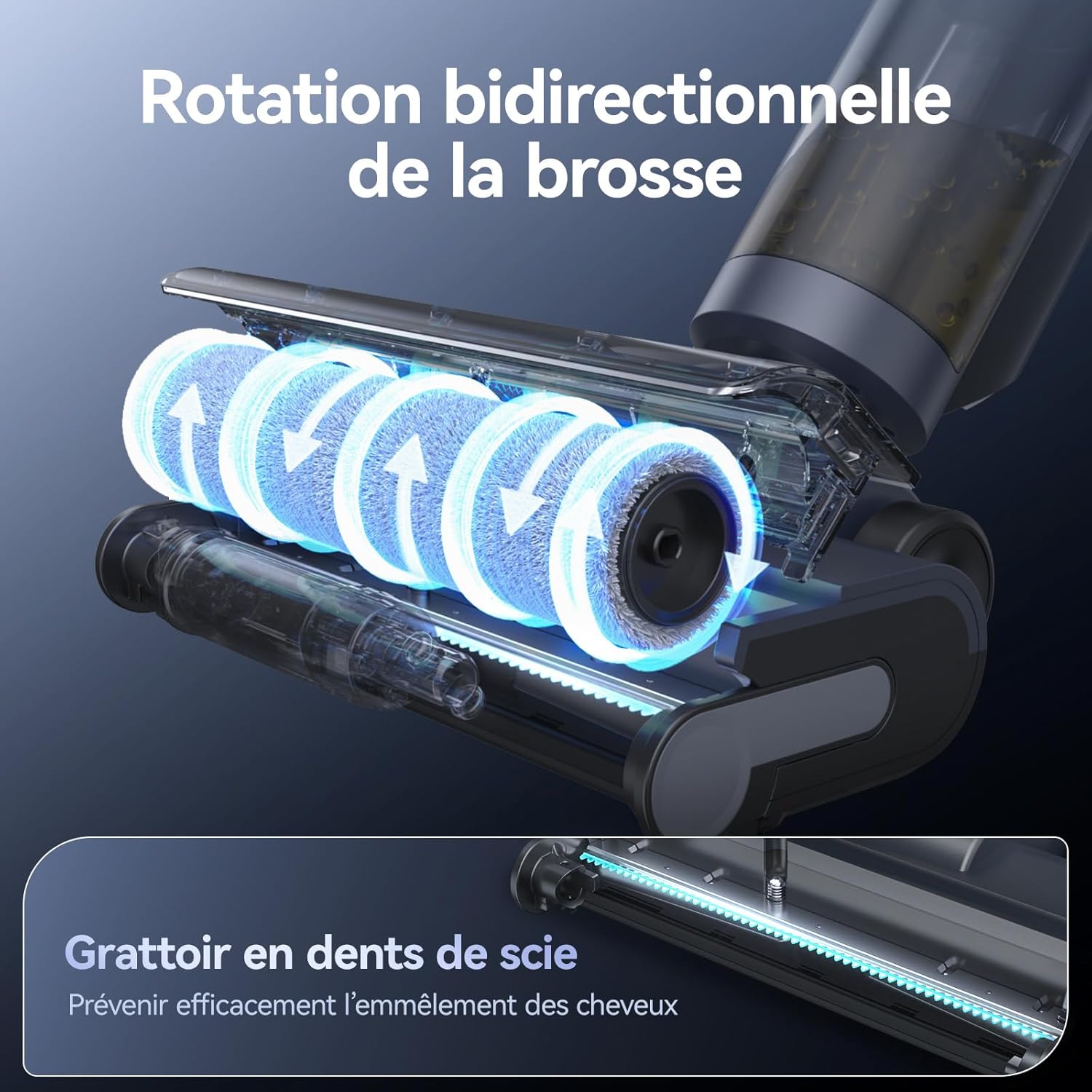 JONR ED12 Pro Aspirateur Laveur sans Fil, Nettoyage à Trois tranchants, Balai aspirateur Laveur 3 en 1, Auto-Nettoyage à l'eau Chaude, Séchage à l'Air Chaud pour Sols Durs et Poils d'animaux