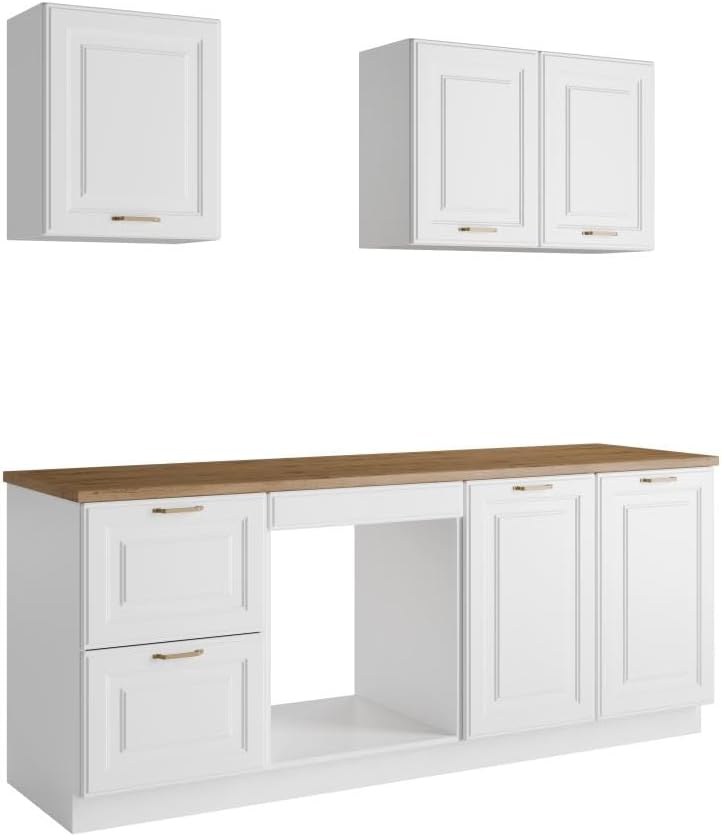 Vente-unique - Cuisine compléte - avec Plan de Travail 200 cm - Blanc et Naturel - CELOMIA