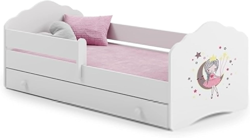 KOBI Lit Enfant FALA Blanc | avec Rangement é Tiroir | 160x80 cm | Lit Garcon Petite Fille Lits pour Enfants | avec Un Matelas et Un Cadre | Meuble la Chambre Bebe | Lit Simple avec Barriere