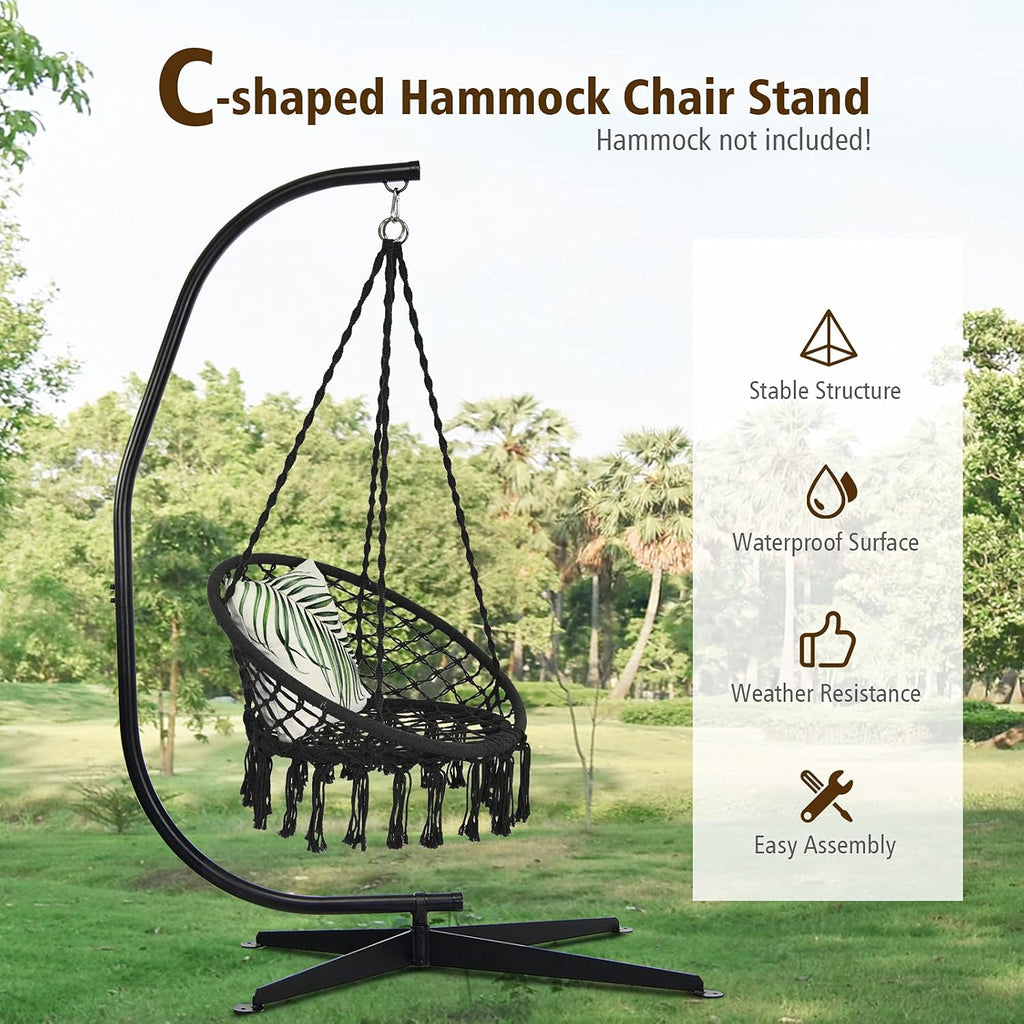 GIANTEX Support Fauteuil Suspendue Structure Métallique Robuste, pour Fauteuil Hamac Suspendu d'Intérieur et d'Extérieur/Balançoire Nid d'Oiseau, Charge de 150 kg, 111 x 84 x 207 cm, Noir