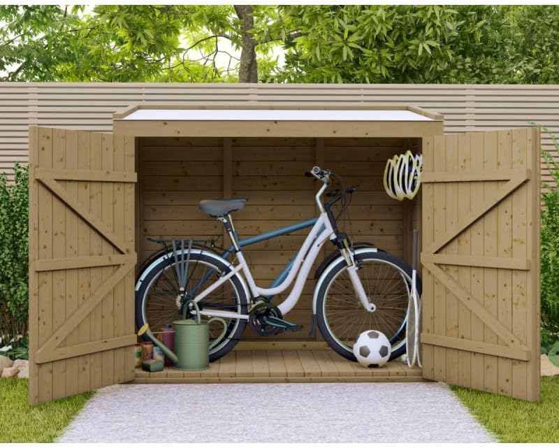 Coffre de Jardin en Bois Massif Traité 28mm 2000L | Rangement Extérieur Robuste Marron avec Plancher | Toit Polyéthylène Ouvrant, Étanche et Durable