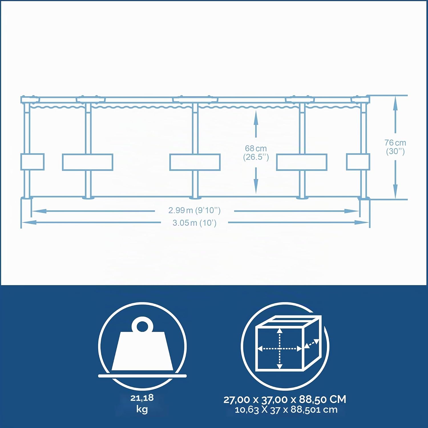 Bestway Steel Pro Max Frame Kit Piscine avec Pompe à Filtre Ø 305 x 76 cm, Gris Clair, Rond