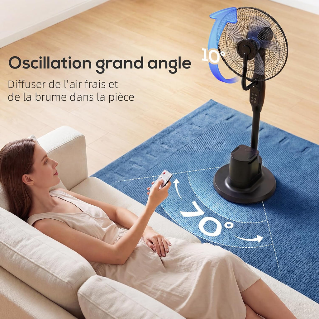HOMCOM Ventilateur brumisateur silencieux 90 W, ventilateur sur pied 128 cm, oscillation 70°, 3 vitesses, 3 modes, réservoir d'eau 3,5 L, télécommande, minuterie 8 h, pour maison, bureau, noir