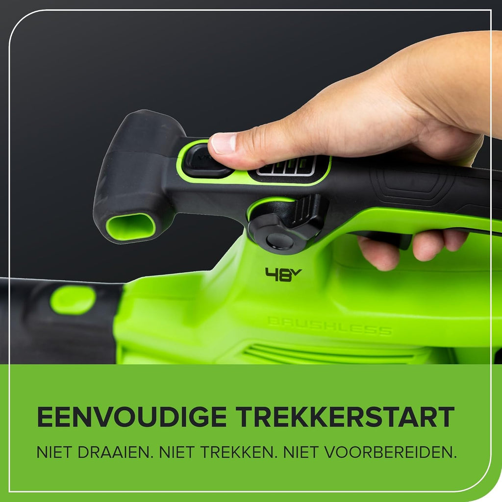 Greenworks 48V(24V x 2) Aspirateur Souffleur Sans fil de Feuilles à Batterie Bandoulière, Moteur Sans Balais, 386km/h, 14.73m³/min,Sac Mulching 45L, 2 Batteries 4Ah,Chargeur,Garantie 3 Ans BL48L421-01