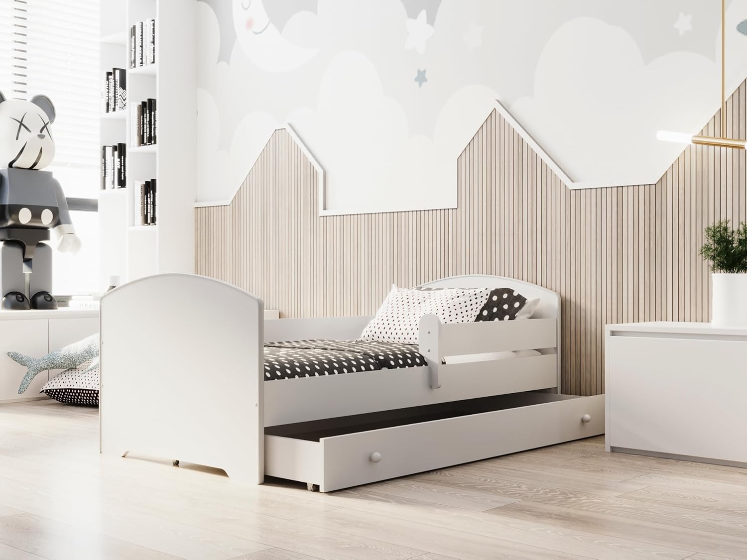 KOBI Lit Enfant LUK avec Matelas, Blanc | pour Chambres d'enfants | pour Un garçon et Une Fille | Lit Bebe pour Enfants | (avec tiroir, 140x70)