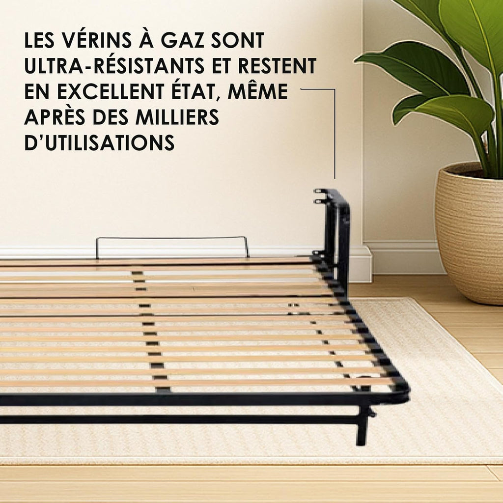 Lit Escamotable 2 Personnes - 140cm x 200cm - Lit Mural Rabattable - Vertical - Classique