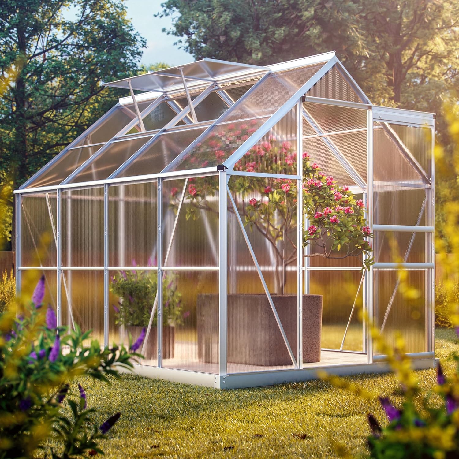 Gardebruk Serre de Jardin en Aluminium 7,63m&sup3; abri ext&eacute;rieur pour Plantes l&eacute;gumes 250x190x195cm avec fen&ecirc;tres