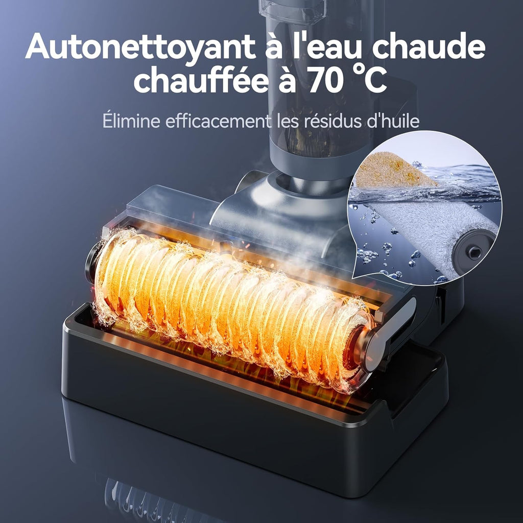 JONR ED12 Pro Aspirateur Laveur sans Fil, Nettoyage à Trois tranchants, Balai aspirateur Laveur 3 en 1, Auto-Nettoyage à l'eau Chaude, Séchage à l'Air Chaud pour Sols Durs et Poils d'animaux