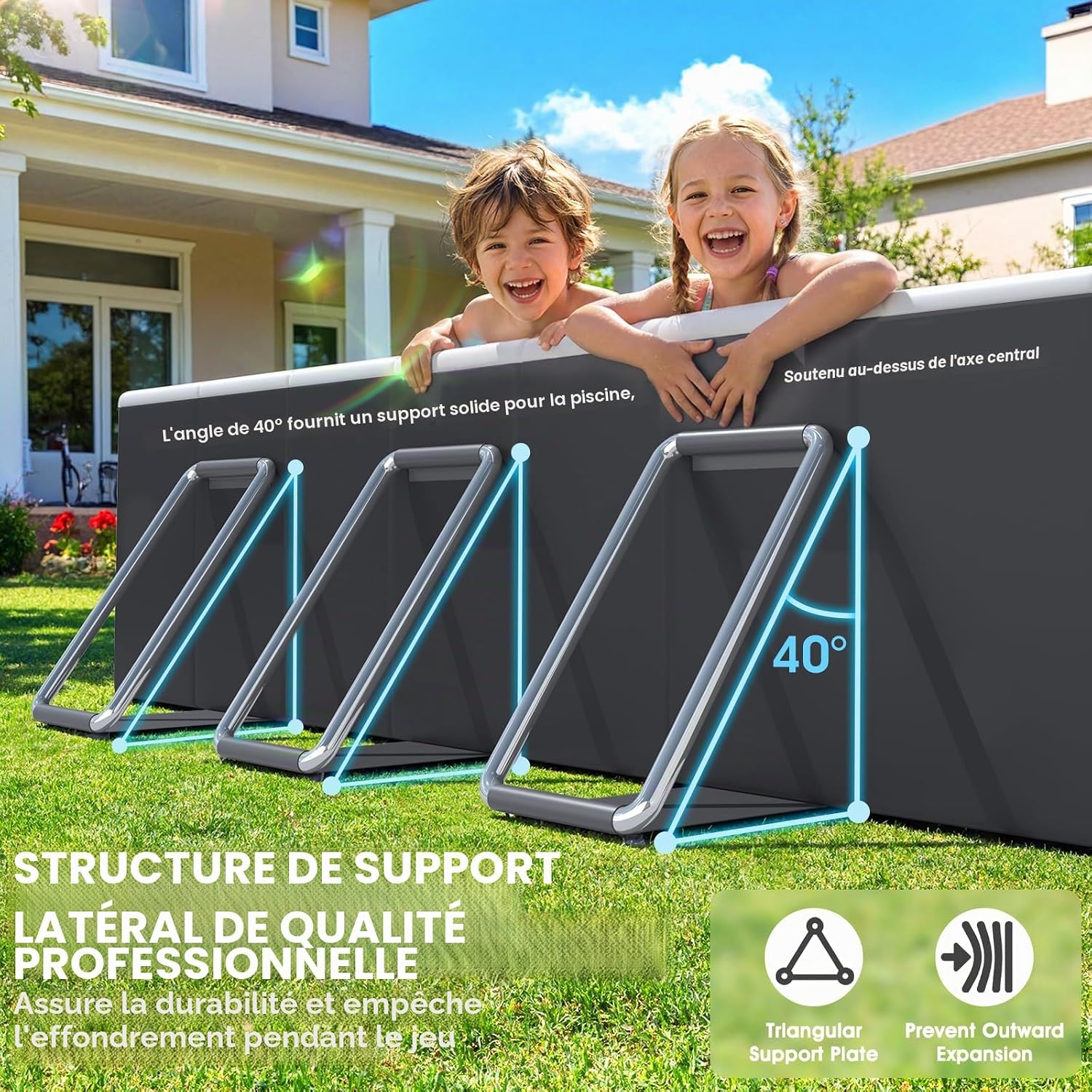 Luxfero Piscine Rectangulaire Tubulaire avec Auvent, Piscine hors sol Pliable Grande, Metal Frame Piscine Tubulaire Épaissi, Facile à Ranger&Épuisement Piscine pour Jardin et Famille,228 x 127 x 50 cm