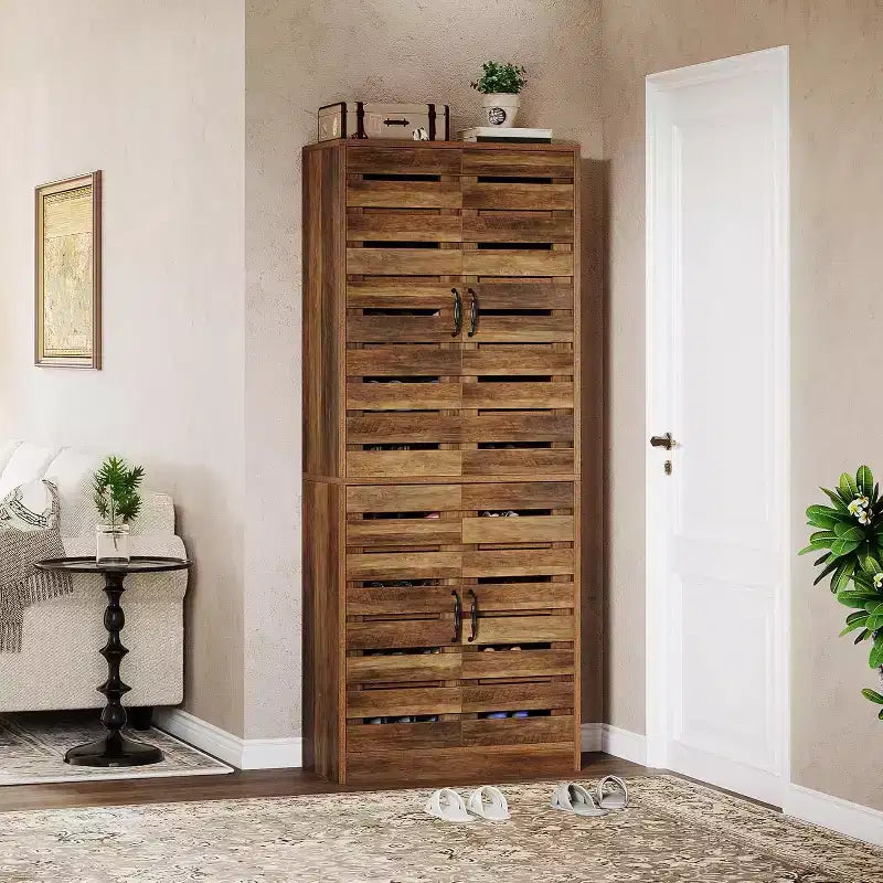 Lantine 70.8 Tall Shoe Cabinet with Shutter Doors, 9-Tier 27 Pairs Vertical Shoe Storage Cabinet