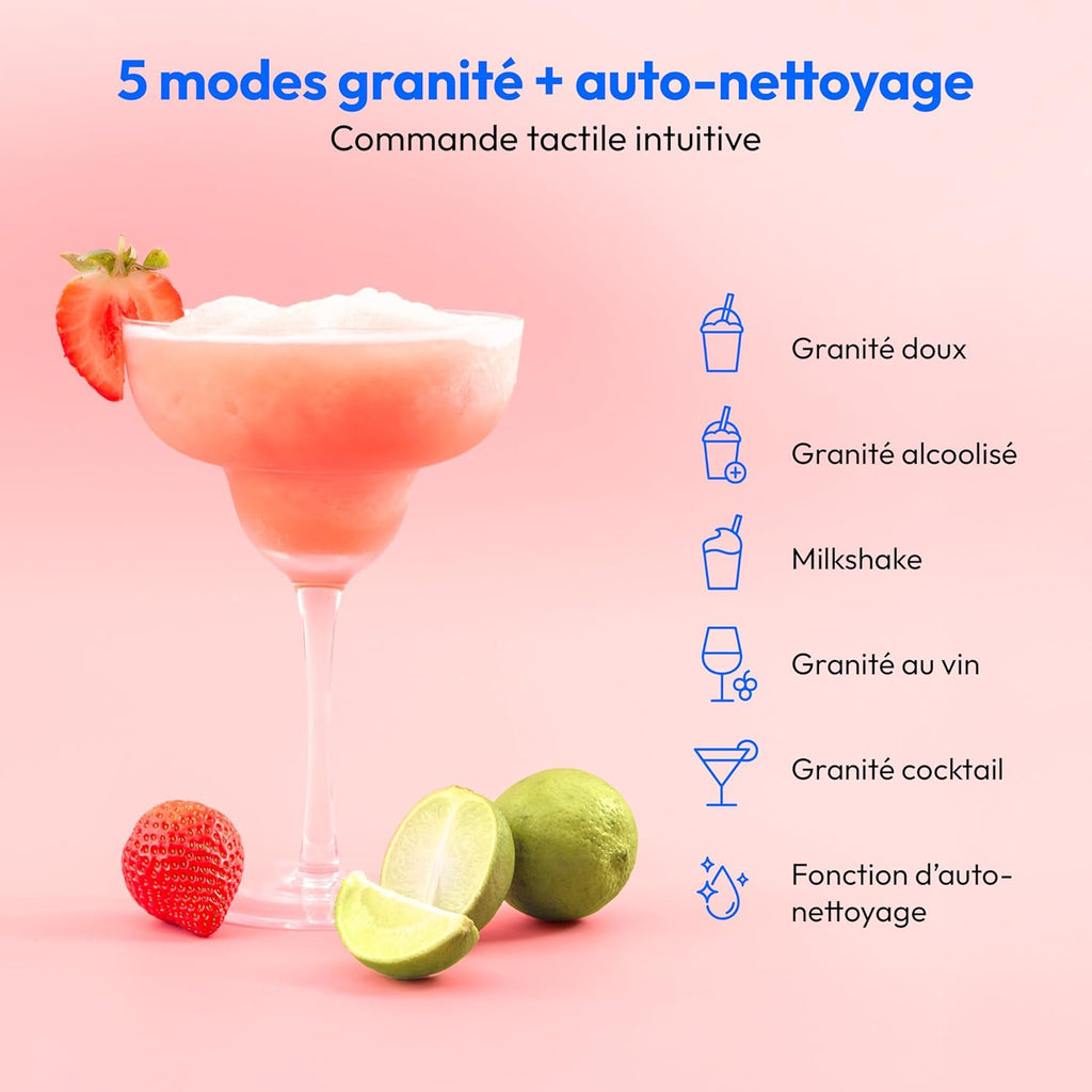 MEDION Machine à granité (boissons glacées, capacité 2,6L, réservoir 1,9L, slush machine pour boissons, 5 modes de boisson, machine a glace, préparation en 30–60min, compresseur, MD12090)