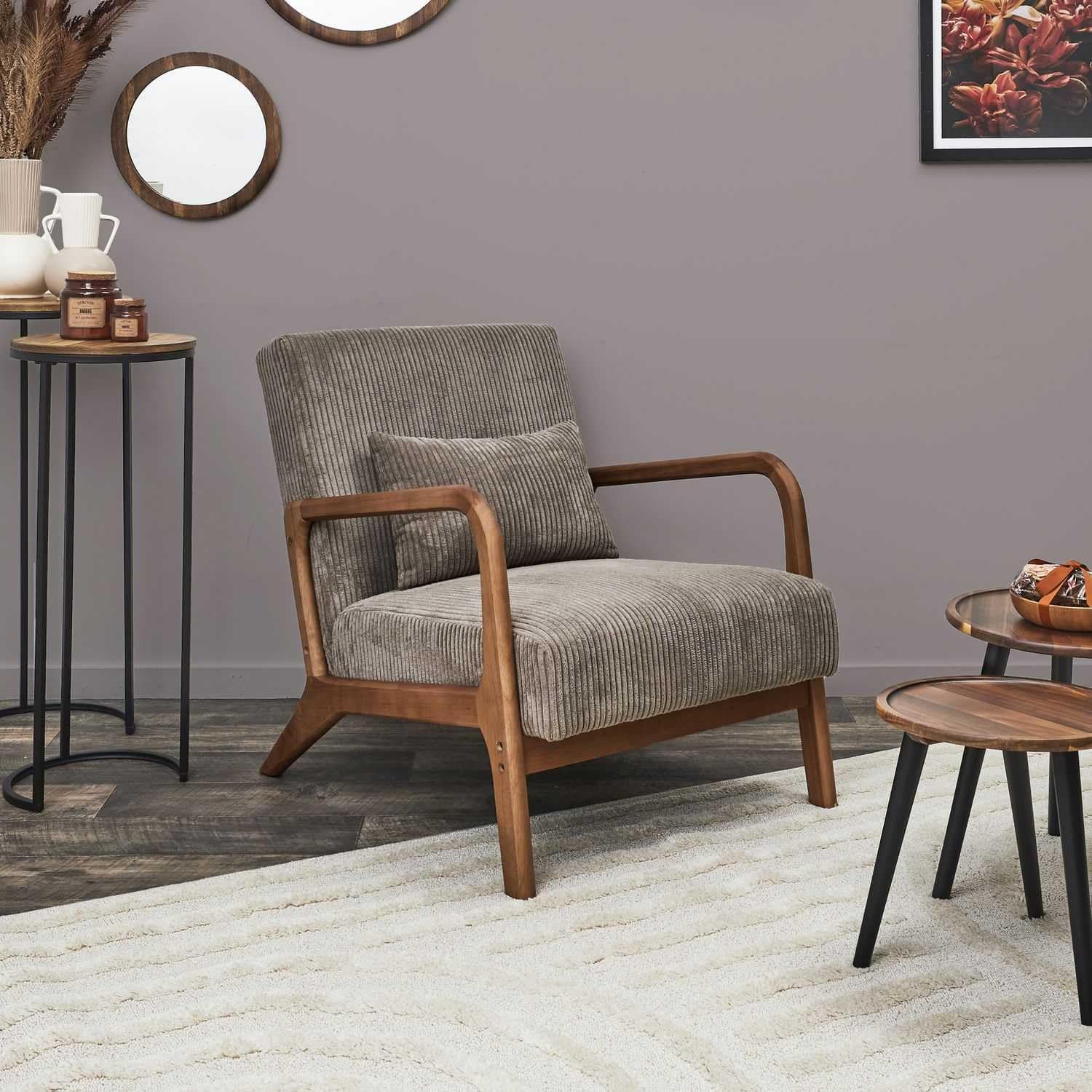 HOME DECO FACTORY, HD0348, Fauteuil Salon Cotele Scott Taupe, Softness, Mobilier, Assise, canapé et Fauteuil, 64,5x75x83,5 cm, Hauteur Assise 43 cm, Taupe