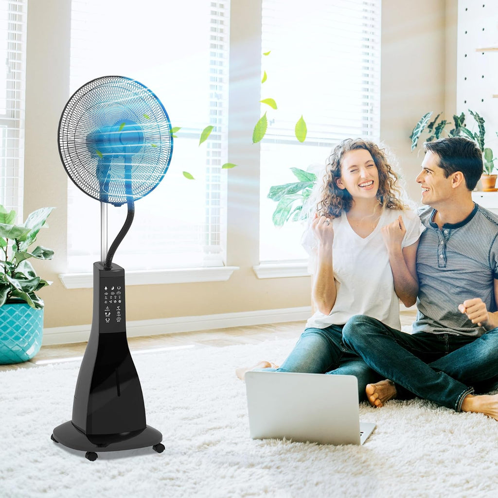 HOMCOM Ventilateur brumisateur sur roulettes ventilateur sur pied 90 W télécommande affichage LED télécommande minuterie 3 modes 3 vitesses oscillant, inclinable réservoir 3L - noir