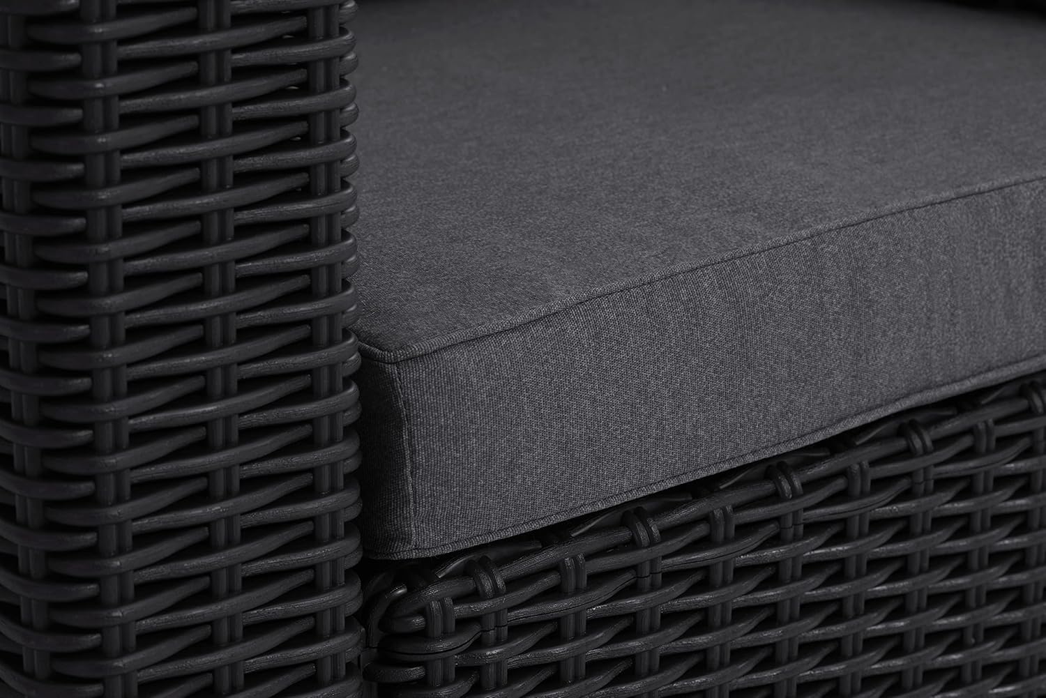 Allibert by Keter California Canapé de Jardin 3 Places avec Coussins d'assise et de Dossier, en Plastique, Aspect rotin, Rond, Graphite/Gris Froid, 199 x 68 x 72 cm