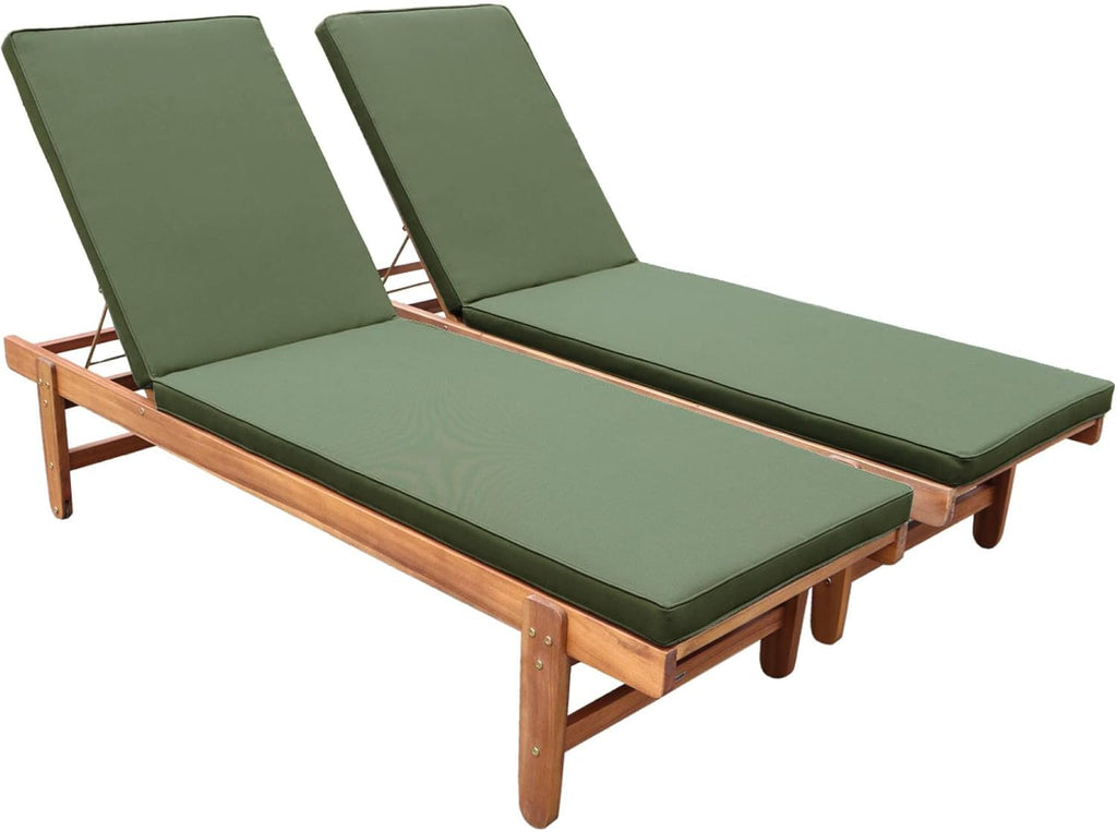 sweeek - Set de 2 Bains de Soleil en Acacia – Arequipa – Transats avec Coussins Kaki et roulettes. Multi Positions