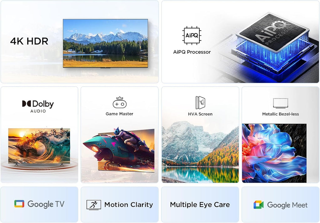 TCL 43V6C TV 43" 4K UHD Smart LED TV, 4K HDR, Google TV avec design sans bords (Dolby Audio, Motion Clarity, compatible avec Google Assistant et Alexa)